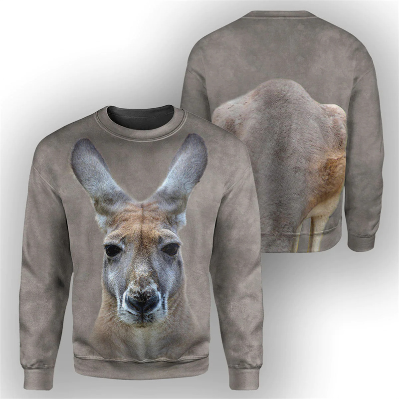 3D Printing Rabbit - เสื้อกันหนาวพิมพ์ลายกระต่ายจิงโจ้3D หมีโคอาล่าสำหรับผู้ชายเสื้อแบบสวมหัวลายกราฟิกแนวสตรีทแขนยาว hoodie เสื้อยืดคอกลม