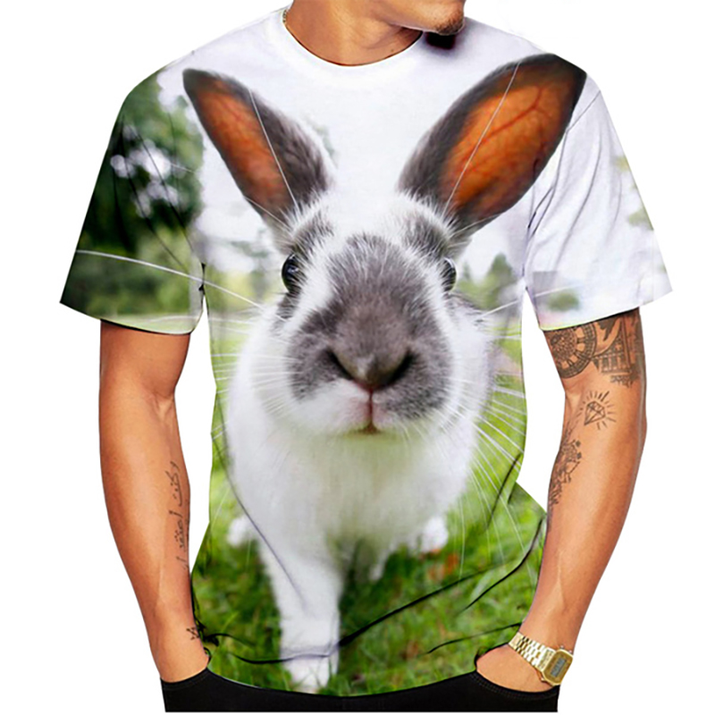 3D Printing Rabbit - แฟชั่นกระต่ายน่ารักเสื้อยืดพิมพ์ลาย3D เสื้อยืดลำลองแขนสั้นสำหรับผู้ชายสำหรับฤดูร้อนเสื้อยืดฮาราจูกุทรงโอเวอร์ไซส์เสื้อผ้าสำหรับเด็ก