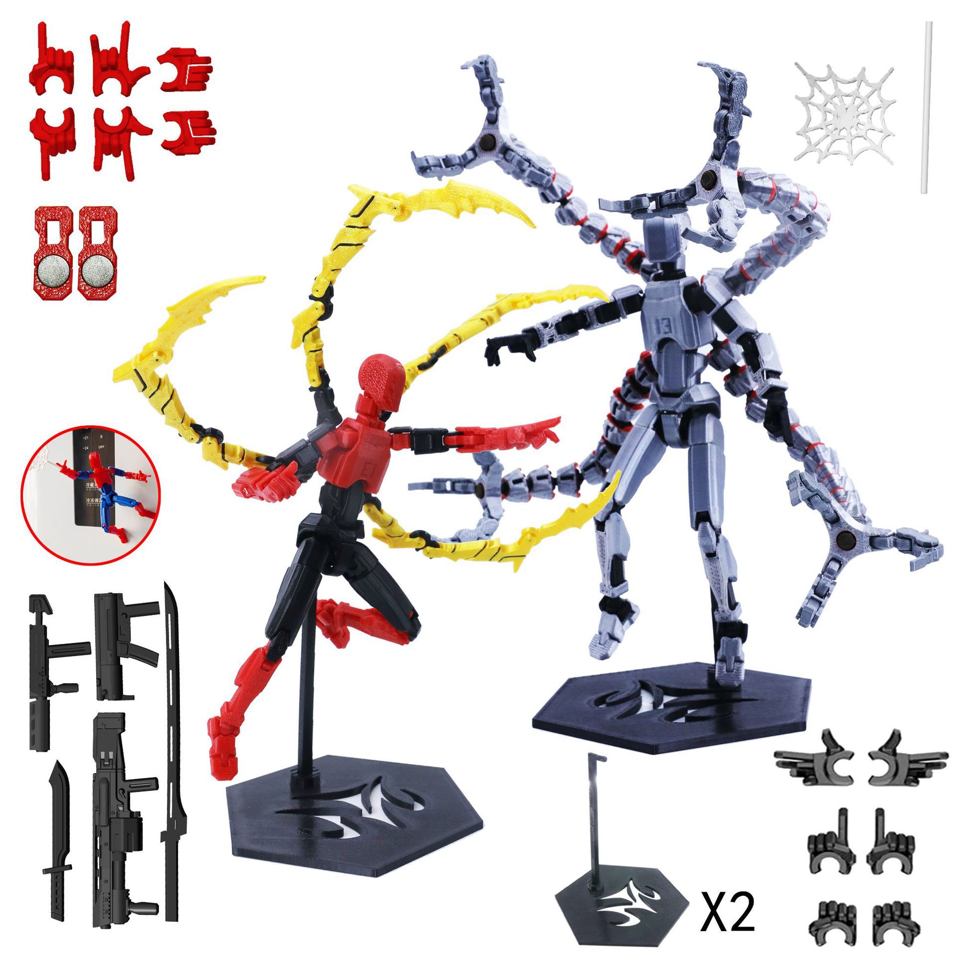 3D Printing For Dummies - โมเดลหุ่นยนต์พิมพ์ 3 มิติ ของเล่นข้อต่อขยับได้ หุ่นจำลองหุ่นยนต์แอคชั่นฟิกเกอร์ พร้อมอุปกรณ์เสริมหนวดยาว