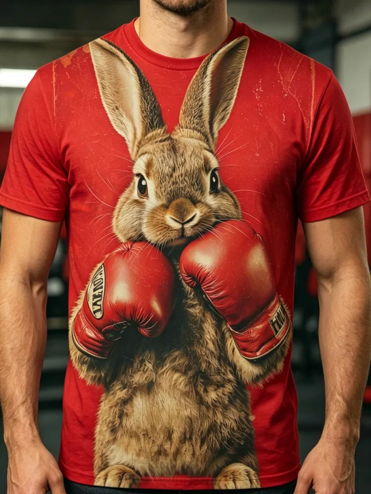 3D Printing Rabbit - เสื้อยืดผู้ชายลายกระต่าย 3 มิติ ตลกๆ เสื้อยืดลายกราฟิกกระต่ายสำหรับผู้ชาย เสื้อยืดลายสัตว์
